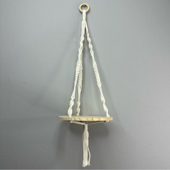 Macrame New Wall Hanging Plant Decor Wood Round Shelf BOHO Handmade For Plants - Picture 1 of 7